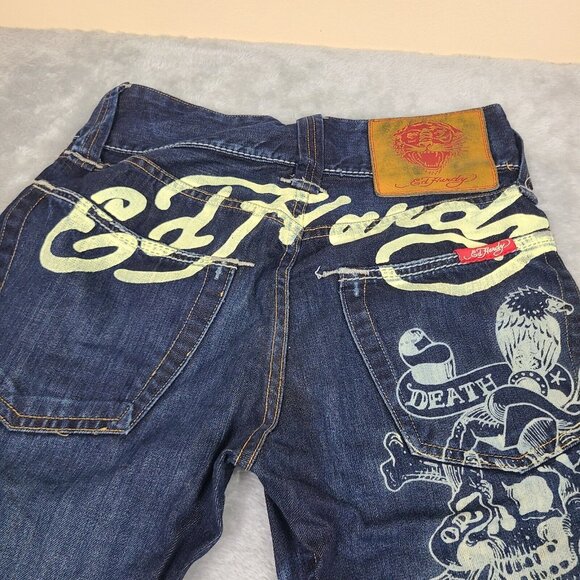Vintage Y2K Ed Hardy‎ Death or Glory Distressed Embroidered Baggy Jeans 30 x 34” - Picture 12 of 13